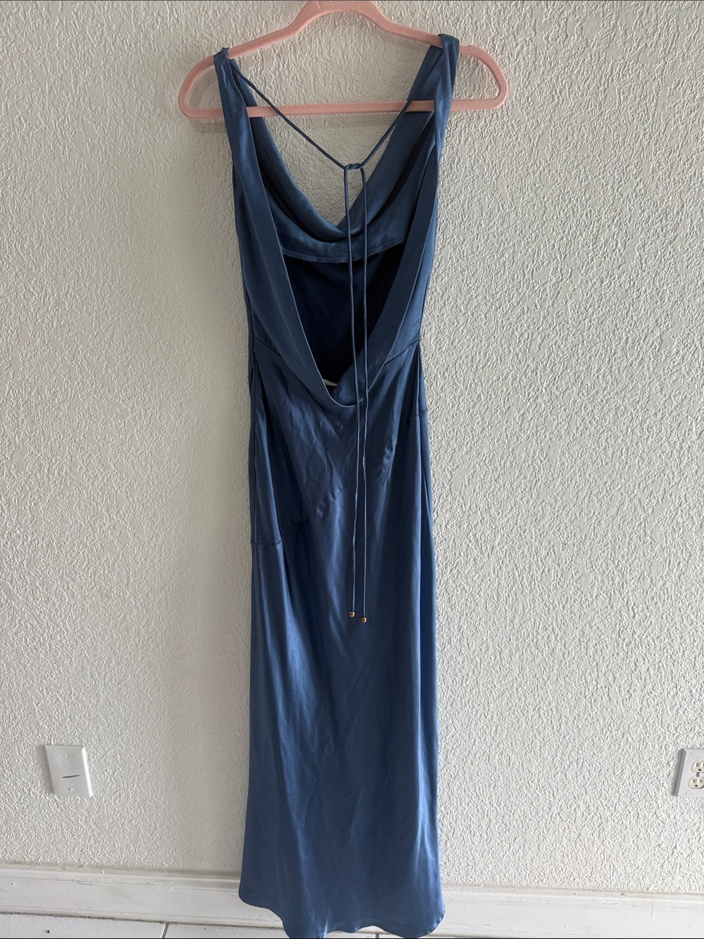 Satin Backless Cowl-Neck Prom Dress in Dusty Blue